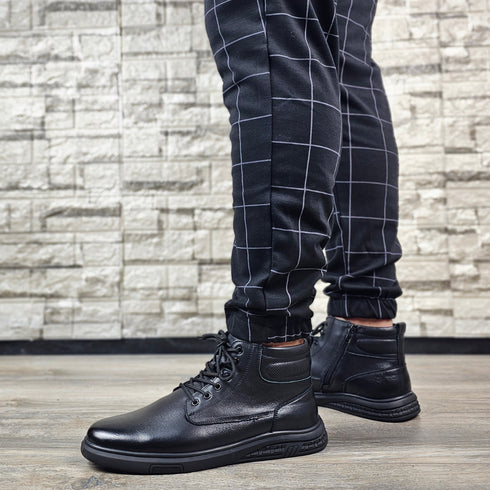 Ghete casual, barbati, MELS, WM9913 negru, piele naturala